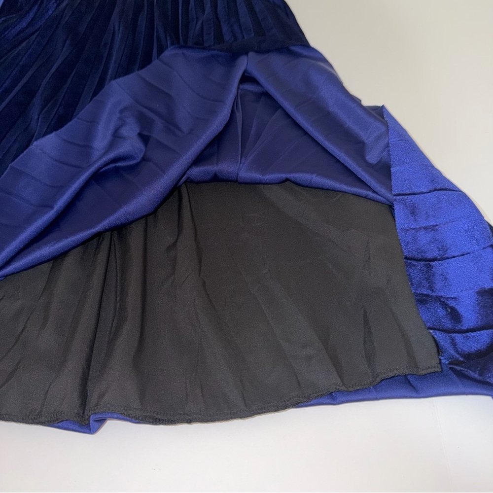Blue Royal Crushed Velvet Pleated Midi Skirt Winter Luxe Indie Romantic Medium - Picture 5 of 8